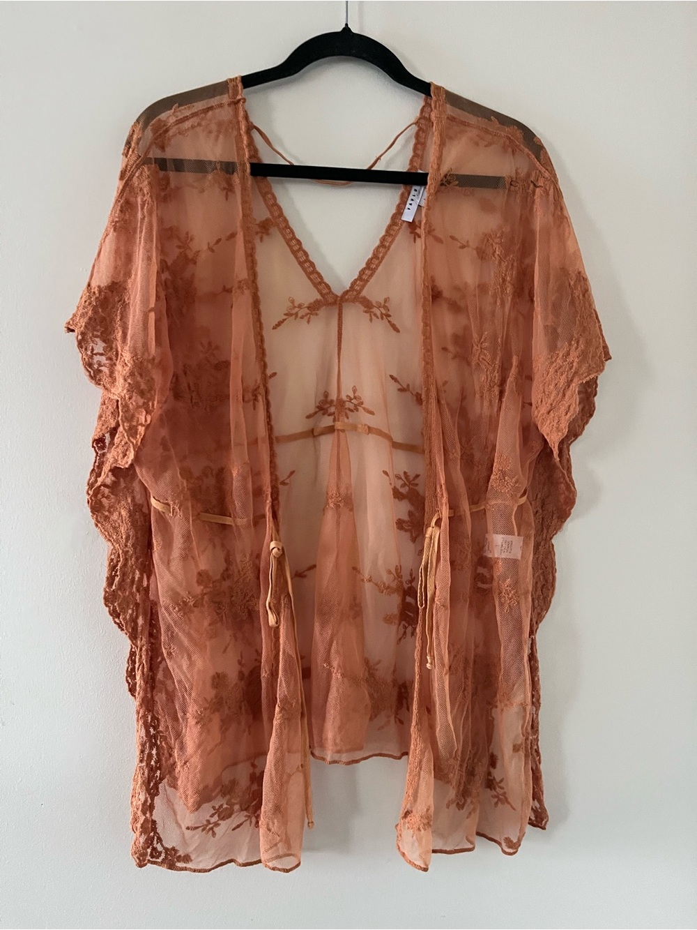 Rust Orange Embroidered Lace Kimono Cardigan Large Rustic Fall Pumpkin Patch